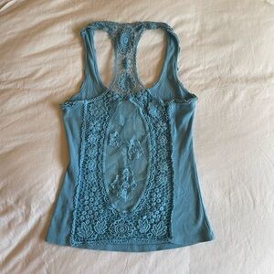 Elegant Lace-Back Blue Tank Top